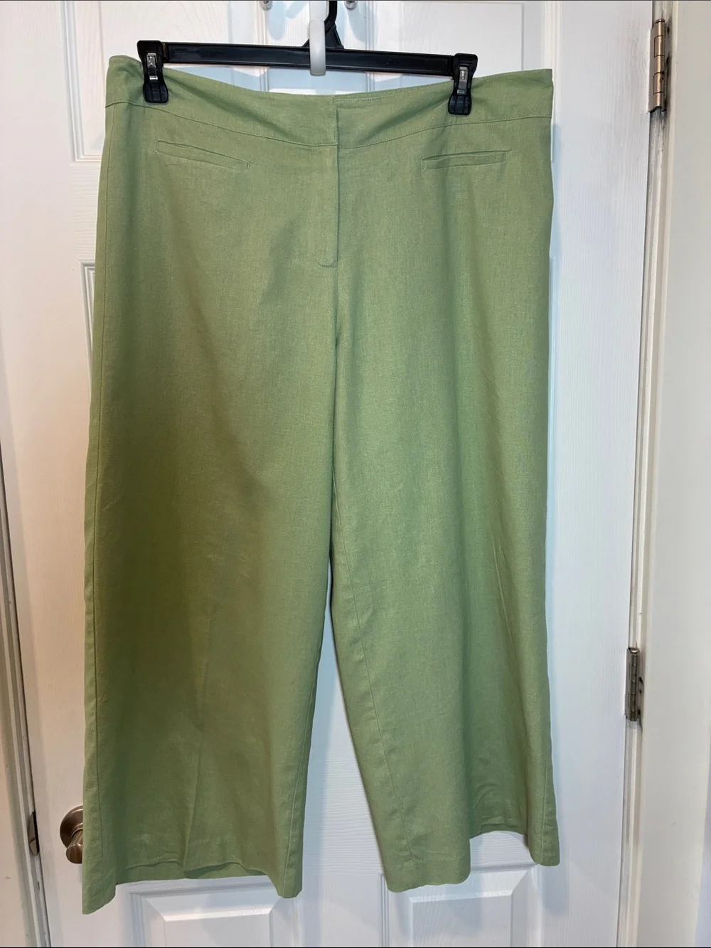 Linen Sage Green Wide-Leg Women’s Pants - Picture 1 of 8